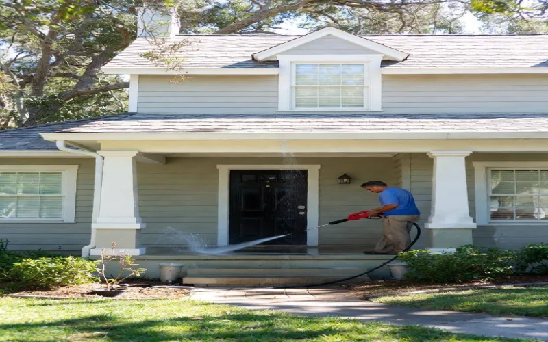 House porch and front steps pressure washed in Rochester NH